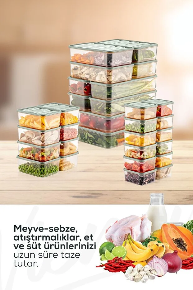 30'lu Buzdolabı Düzenleyici Organizer Mikrodalgaya Uygun Difriz Saklama Kabı Mint